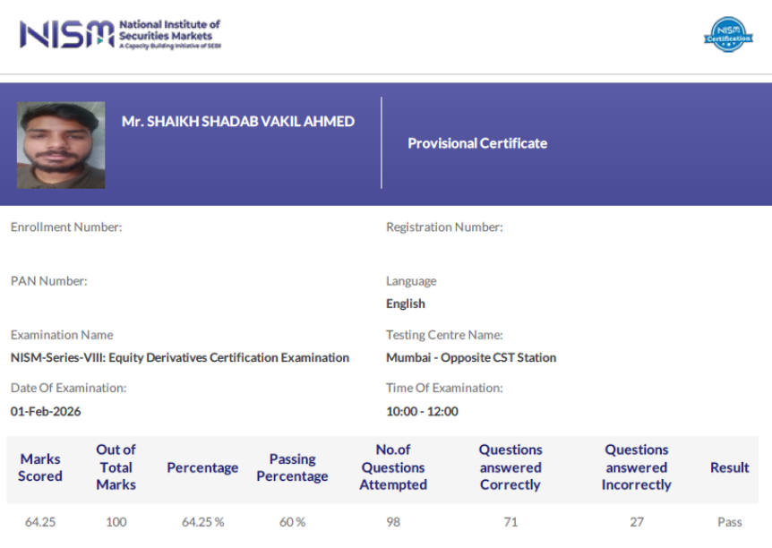 Shaikh Shadab Ahmed Testimonial